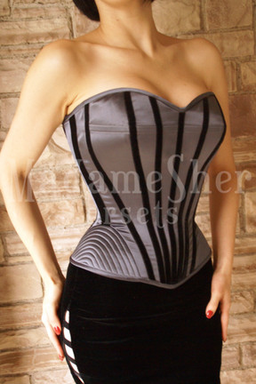 Corset: Cinza Chumbo e Veludo Preto