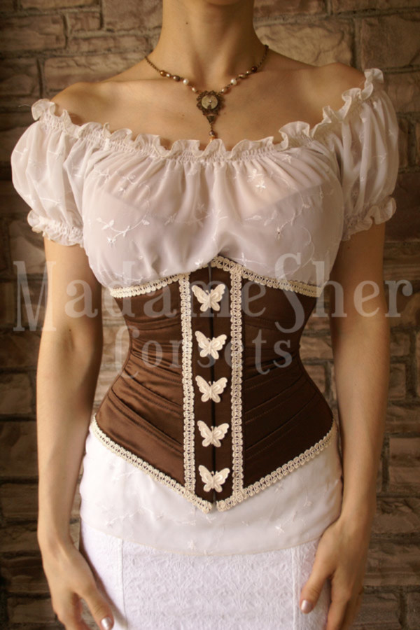 Corset em Cetim Italiano Marrom com detalhes em creme