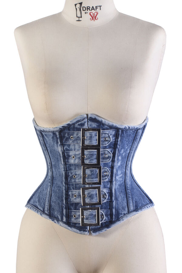 Underbust Jeans com Lavagem e Fivelas