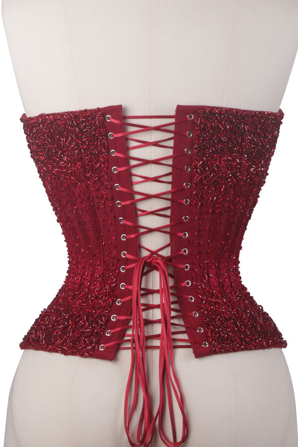 Garnet Velvet Corset, Hourglass Silhouette, Regular