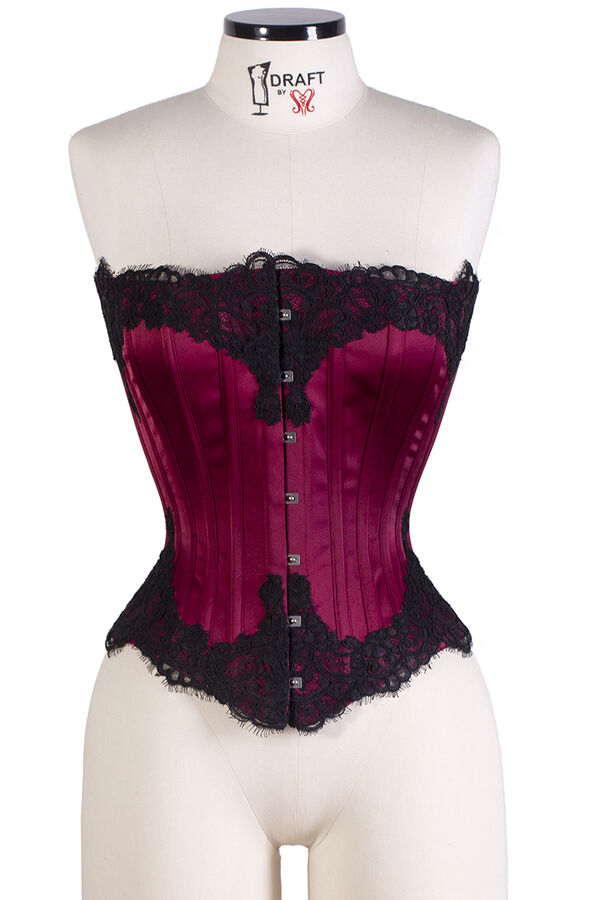 Corset Vitoriano Hourglass com Aplicação Manual de Renda